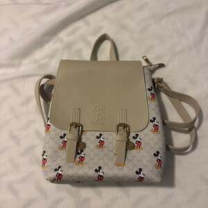 Disney Mickey Mouse Faux Leather Cream and Grey Mini Backpack